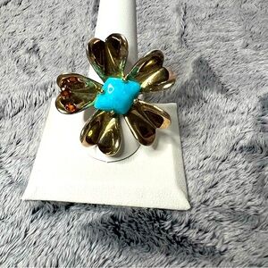Michelle Albala Sterling Silver Gold Accented Turquoise Garnet Flower Ring Sz 10